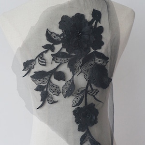 Black 3D applique, Beaded Embroidered Applique for Ballet dress Dance Costumes Bridal Gown Hem hats shoes Accessories