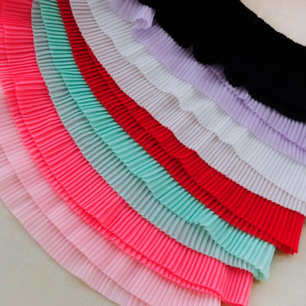 7 colors chiffon pleated ruffled fabric trim by the yard, multi colors 6.5cm wide lace skirt edge chiffon ruffle trim for doll, baby clothes