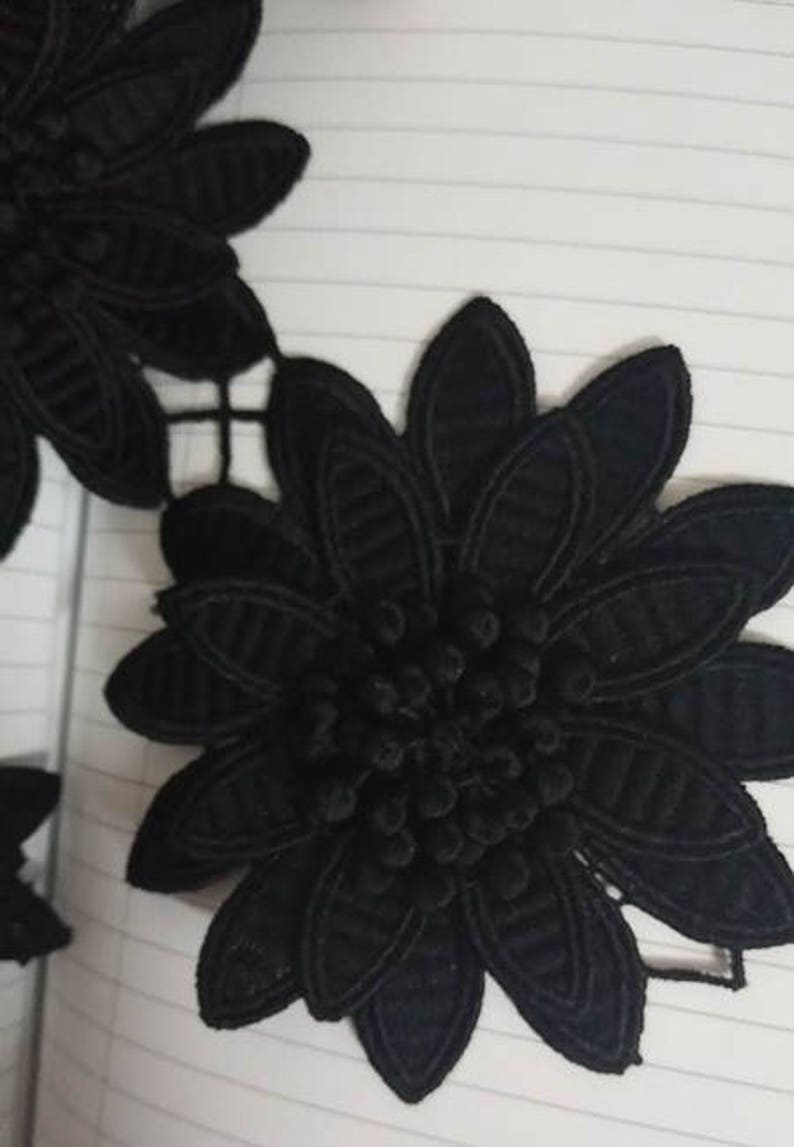 black venice 3D flowers lace trim floral scalloped embroidered lace trim fabric by the yard