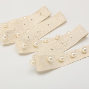 ivory cream beaded tape trim, pear beaded  Twill tape by the yard, 2cm wide beaded edging tape trim, shoulder strap sewing supplies