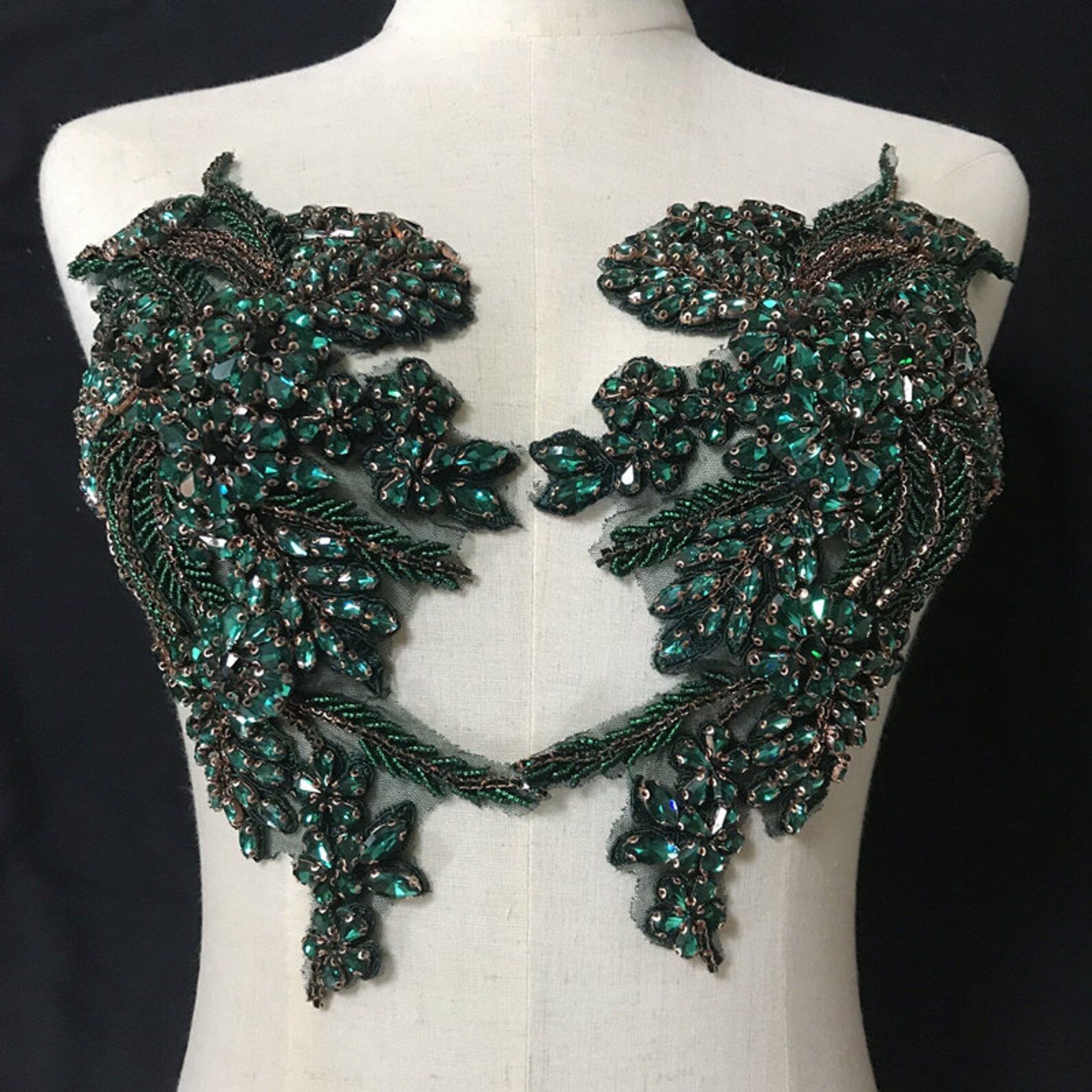 Green rhinestone applique red beaded flowers shoulder collar Etsy