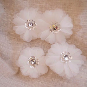 5 pieces ivory handmade fabric flowers, chiffon flowers, off white flower patches, appliques for headpiece, shoes, flower girls