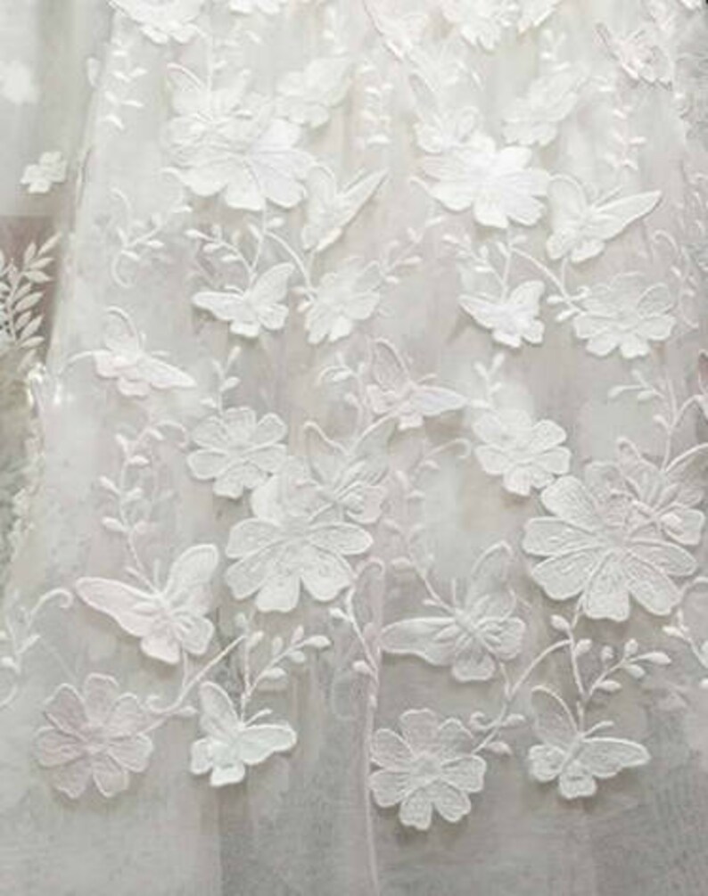 beautiful 3D embroidered floral and butterfly lace fabric by the yard vintage bridal lace fabric 3D butterflies floral lace fabric