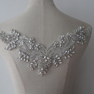 deluxe rhinestone beaded applique,  V style collar handcraft rhinestone appliques Bridal neckline Appliques for Costumes Accessories