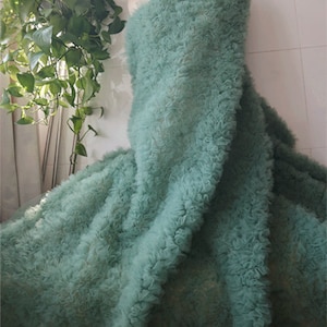 Green 3D ruffled tulle Fabric, 3D pleated big rosette fabric for sewing garment accessories, costume wedding dress design