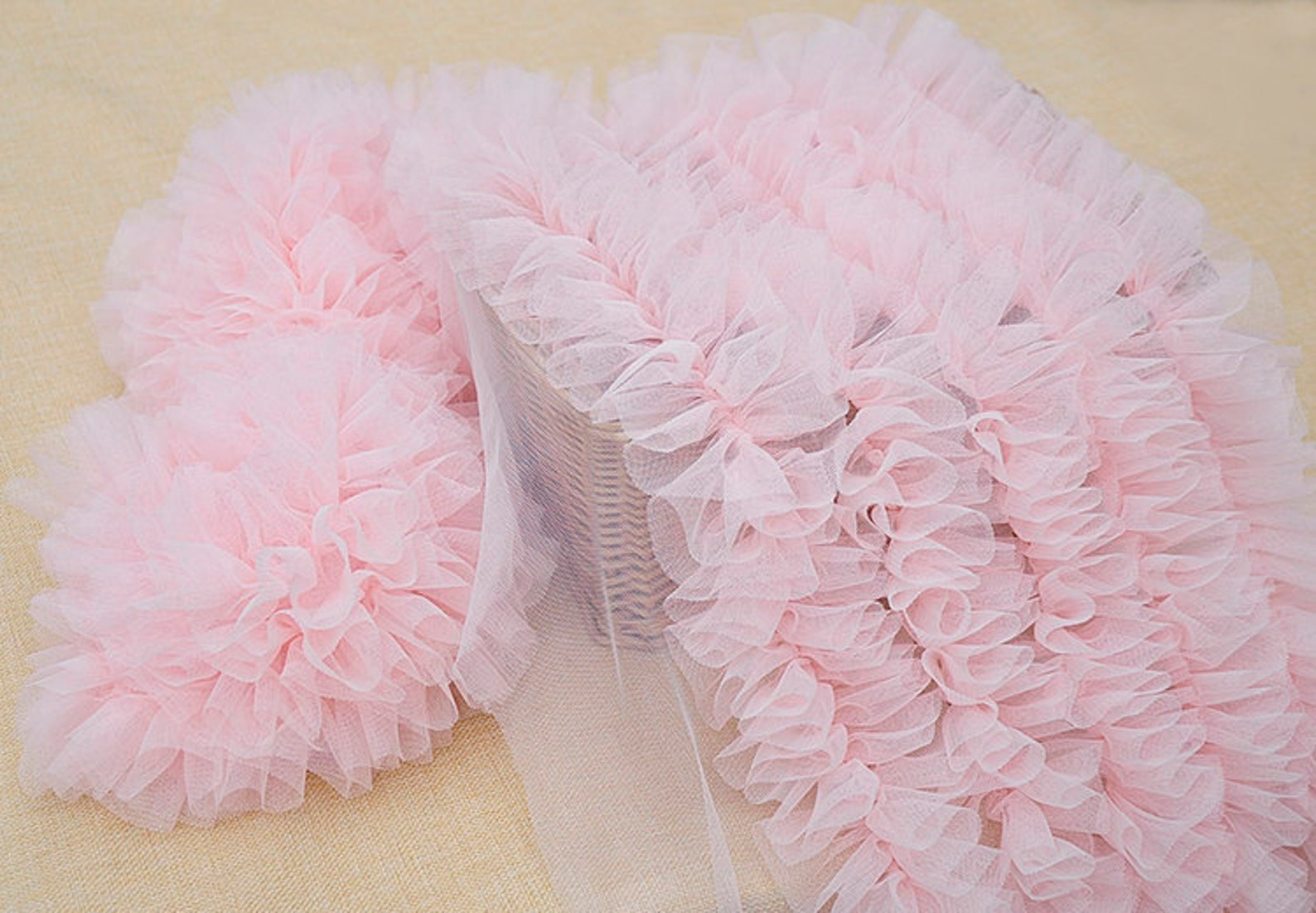 Light Pink Ruffled Tulle Fabric, 3D Ruffled Lace Trim, Tutu Dress ...