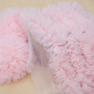 light pink ruffled tulle fabric, 3D ruffled lace trim, tutu dress fabric, ruffle mesh baby girl dress, prop dress garment accessory