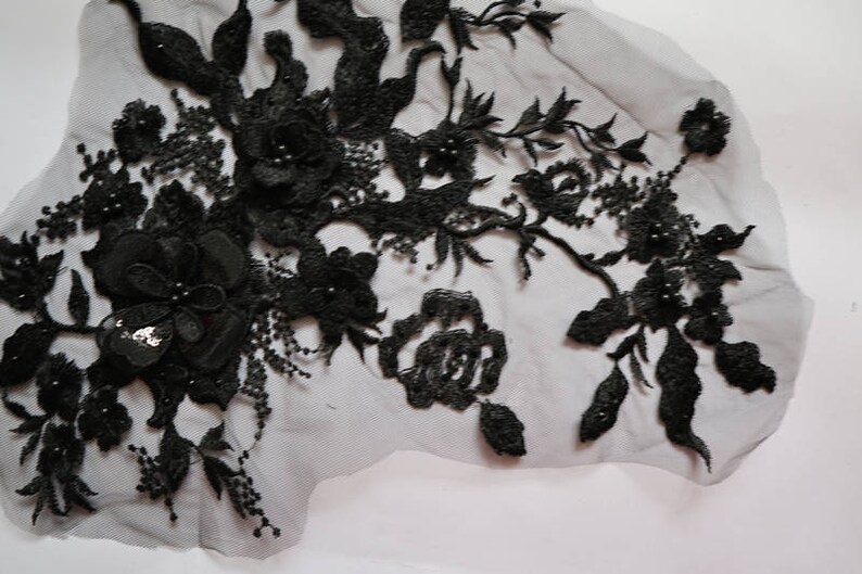 10 pieces black 3D florals Lace Applique Exquisite 3D lace Applique for Wedding Gown Bridal Dress Decor bodice lace  accessories