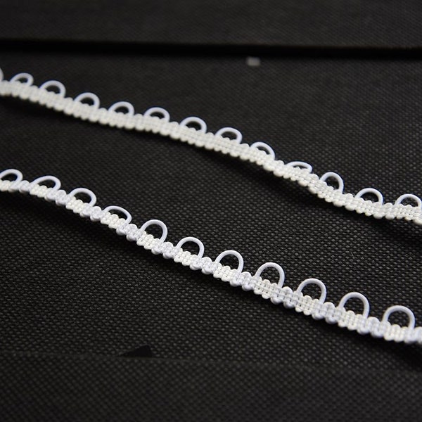 White Trim with Elastic Button Loops /Wedding Dress/Corset Button Loops Trim 1/2'' Width/ Elastic Loops for buttons on bridal dress