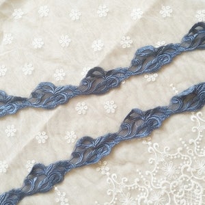 dark blue Lace Trim fabric by the yard, navy blue vintage embroidered lace trim, very good quality blue lace trim