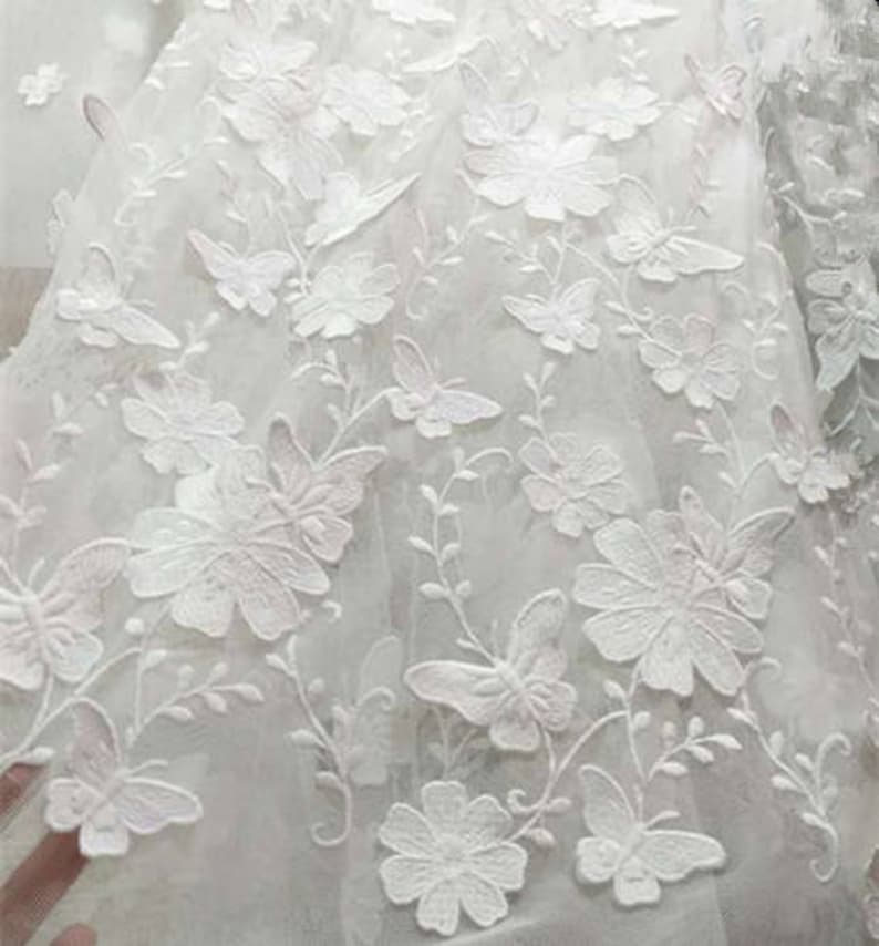 beautiful 3D embroidered floral and butterfly lace fabric by the yard vintage bridal lace fabric 3D butterflies floral lace fabric