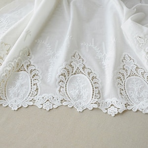 Cotton lace Fabric/ hollowed out embroidered lace fabric/ vintage retro floral lace  fabric with hollow out floral edges
