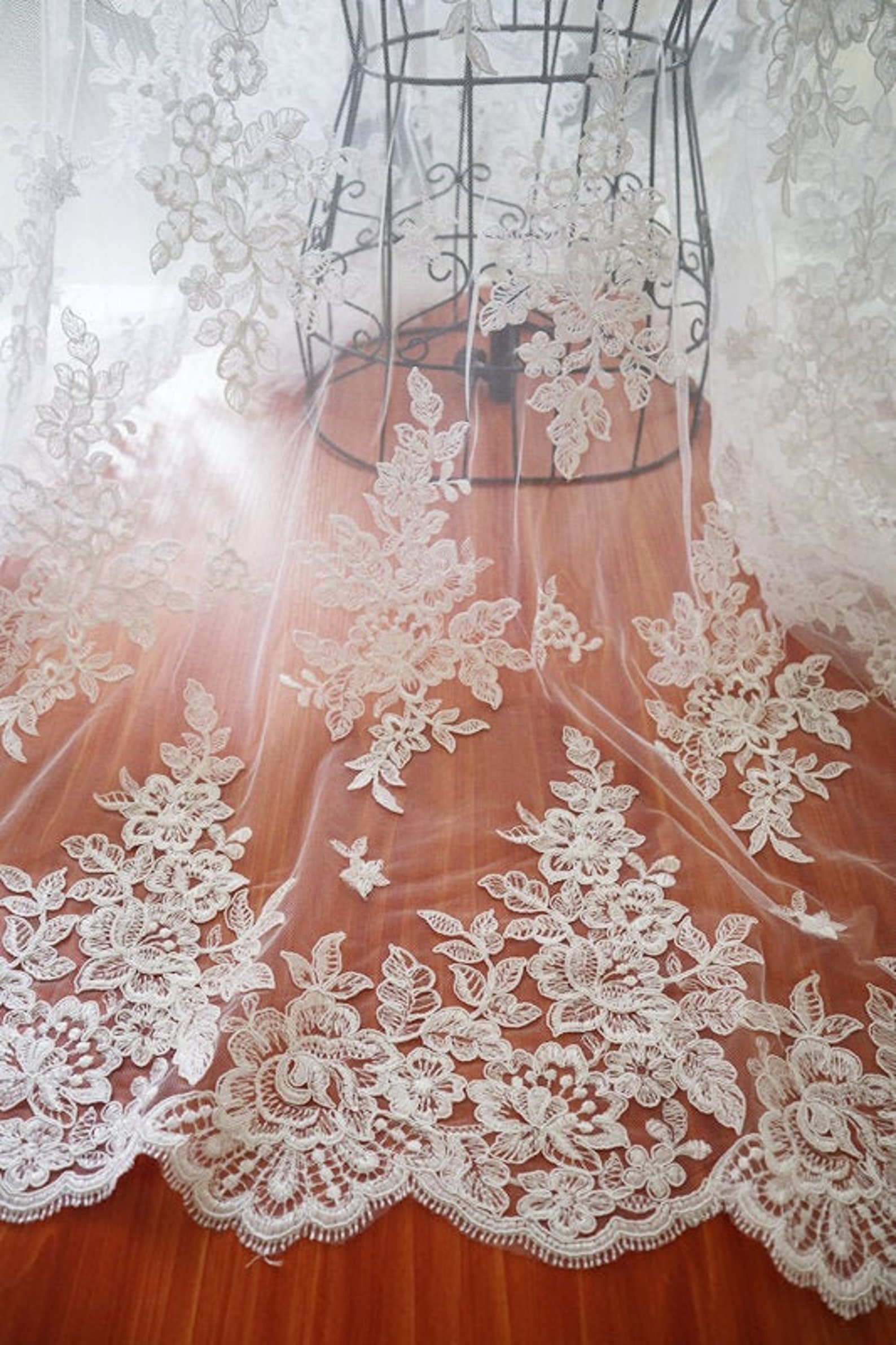 Pure White Bridal French Lace Fabric Big White Cord Alencon Etsy