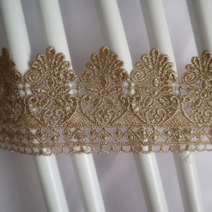 gold Lace Trim, metallic gold embroidered cord scalloped lace fabric sewing accessories, costume wedding decors