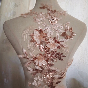 peach 3D lace applique, 3D  Flower Embroidered Bridal Applique for Dance Costumes, Bridal Gown Hem Accessories