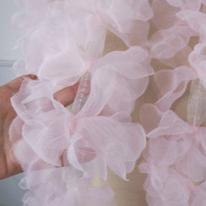 light pink 3D fabric flowers, 3D ruffled organza flower trim, tutu dress fabric ruffle baby girl dress, prop dress garment accessory
