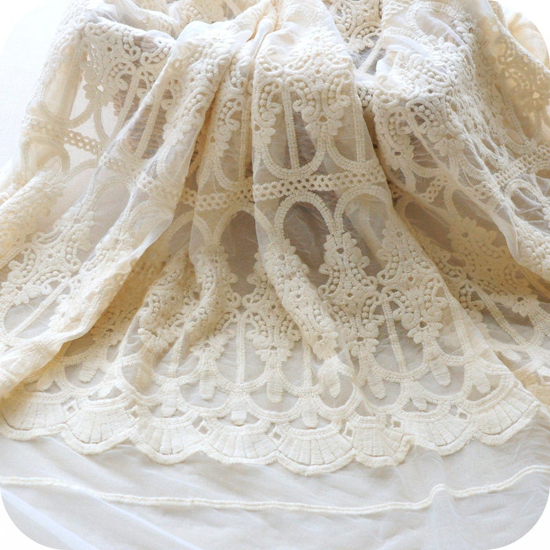 Cream Embroidered Lace Fabric by the Yard New Design Ivory - Etsy