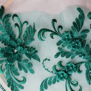 Green lace applique with 3D flowers, floral Embroidered Bridal Applique for Dance Costumes , Bridal Gown Hem Accessories