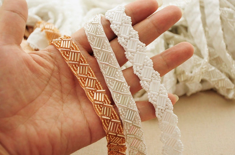 Gold Beaded Lace Trim by the Yard Rhinestone Beads Gold Trim Etsy