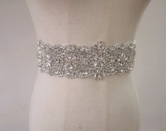 silver rhinestone beaded applique, handcraft rhinestone applique Bridal Sash belt headpieces Appliques Accessories