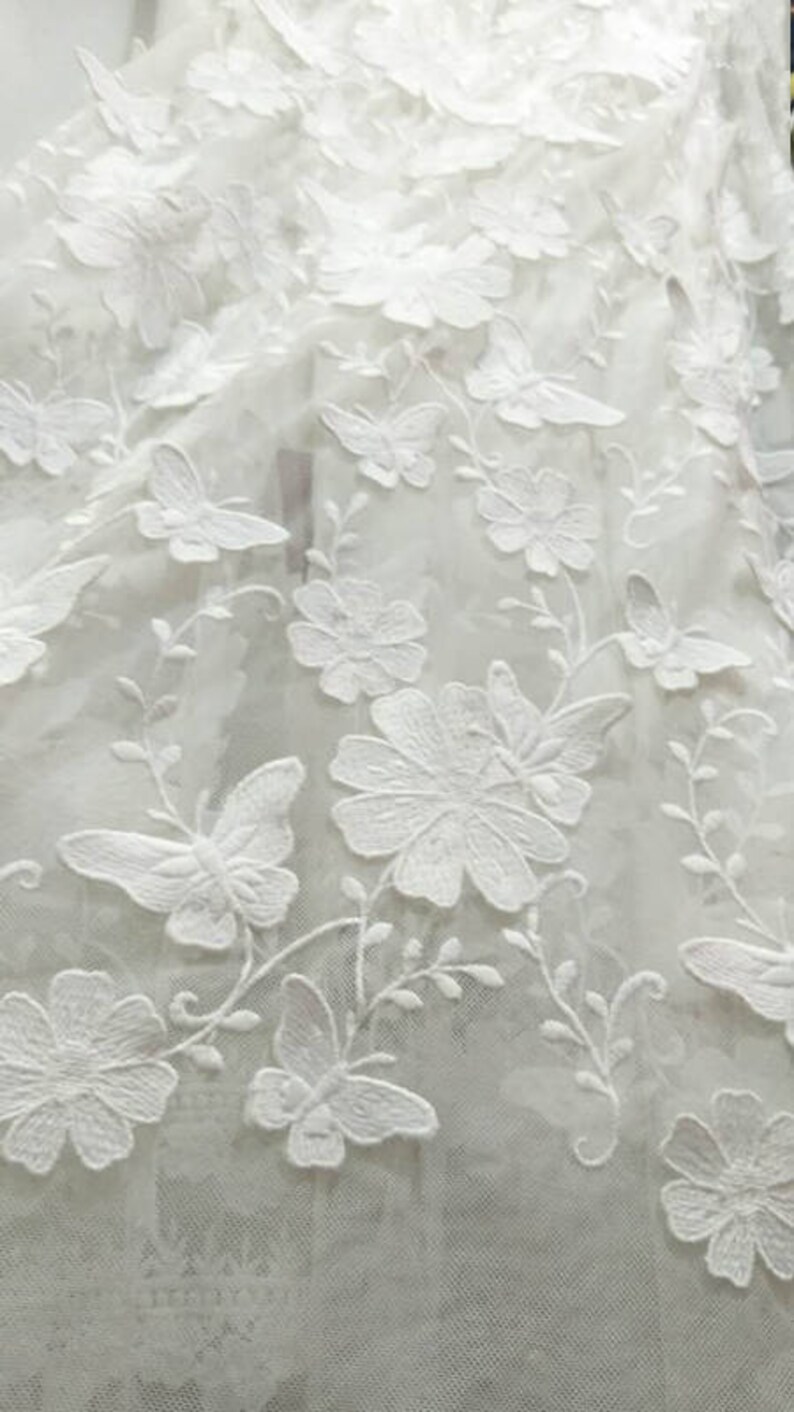 beautiful 3D embroidered floral and butterfly lace fabric by the yard vintage bridal lace fabric 3D butterflies floral lace fabric