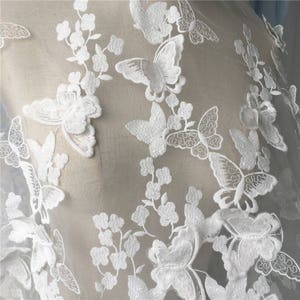 3D butterfly Lace fabric by the yard, off white 3D butterflies appliques lace fabric for wedding sewing accessories