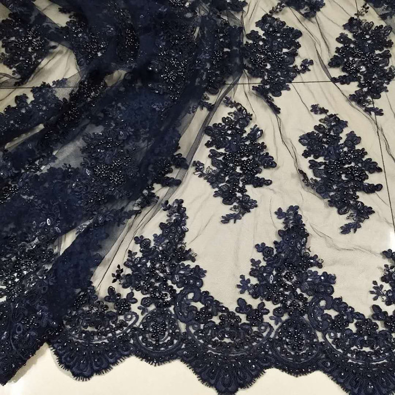 Luxury Navy Blue Heavy Beaded Lace Fabric by the Yard Dark - Etsy UK