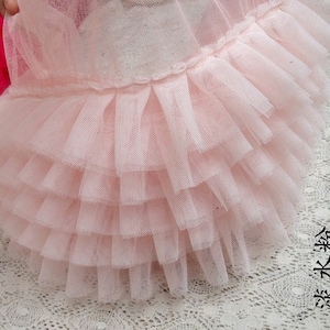 light pink ruffled tulle trim, 5 layers 3D ruffled lace trim, tutu dress fabric, ruffle mesh baby girl dress, prop dress garment accessory