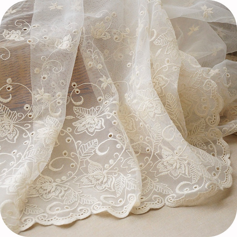 Ivory Cream Embroidered Lace Fabric by the Yard Double - Etsy