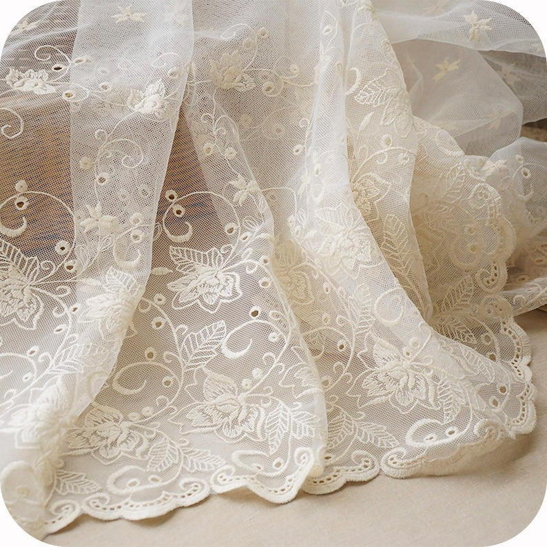 Ivory cream embroidered lace fabric by the yard floral and Etsy
