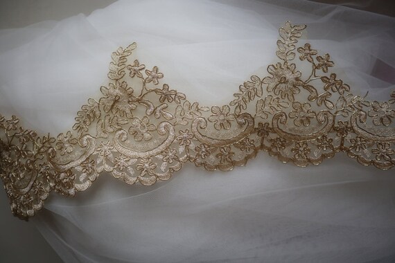 Champagne Gold Embroidered Lace Trim Gold Cord Alencon Scalloped Lace Fabric Trim Sewing Accessories Lace Motif Wedding Supplies Etsy UK
