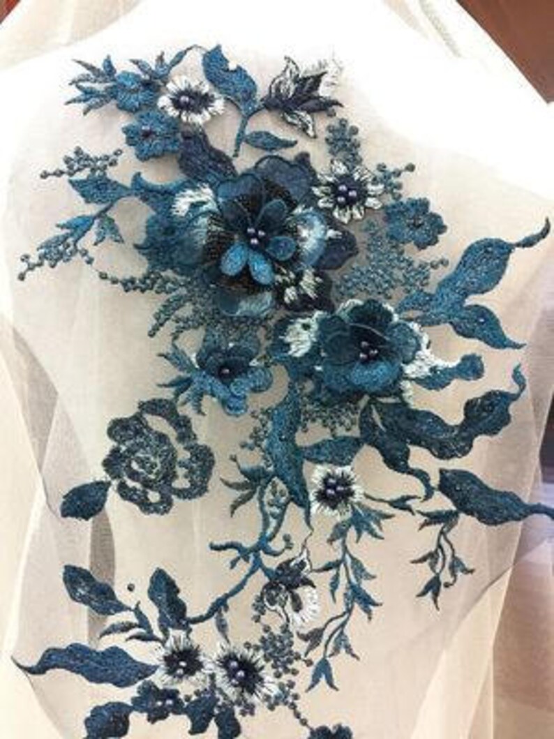 Royal Blue 3D Flowers Lace Applique, 3D Floral Embroidered Bridal ...