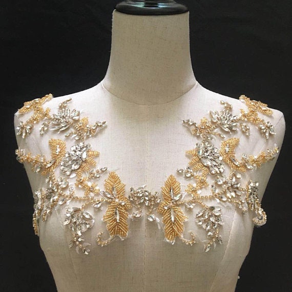 exquisite rose gold rhinestone applique silvercrystal beaded lace applique floral rhinestone bodice shoulders applique bridal accessories