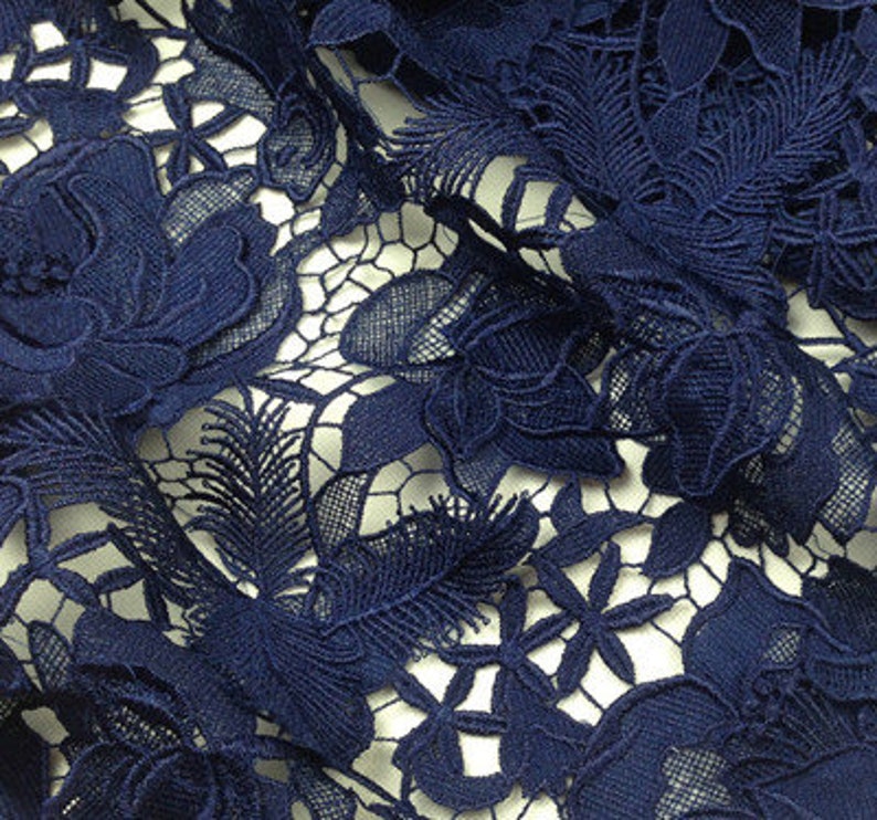 Navy Blue Guipure Lace Fabric by the Yard Venice Crochet Etsy