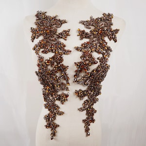 Luxury coffee rhinestone applique, brown beaded shoulder collar bodice appliques handcraft appliques Bridal Sash headpieces Accessories
