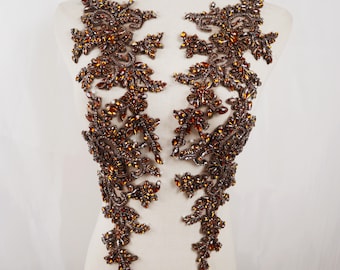 Apliques de strass de café de luxo, colarinho de contas marrons, apliques artesanais, faixas de noiva, acessórios para cabeça