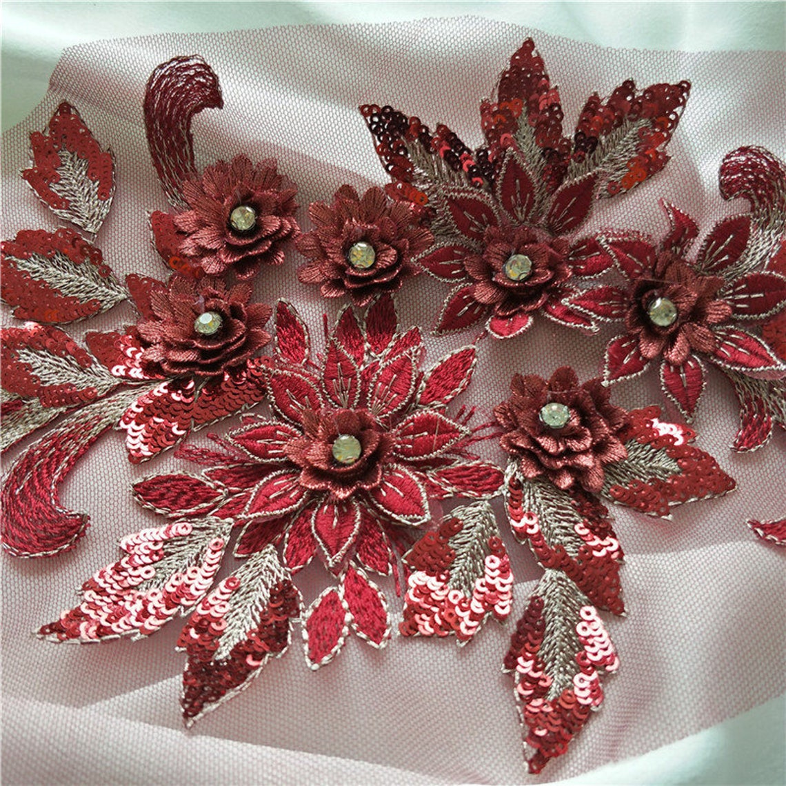 GORGECRAFT 2Pcs Gold Sequin Flower Lace Applique - 40x23cm Glitter Embroidered Patch For Dress DIY