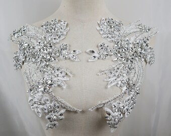 Apliques de strass de luxo, flores 3D, gola de ombro, apliques artesanais, faixas de cabeça para noivas, acessórios
