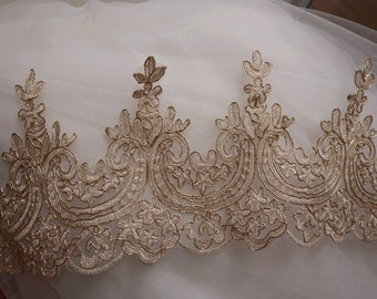 Champagner Gold Spitzenband, 6,3 '' breit Gold Schnur Alencon Bogenrand Spitze Stoff trim nähen Zubehör