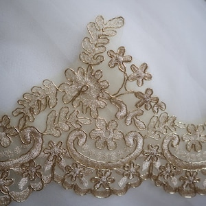 champagne gold embroidered Lace Trim, gold cord alencon scalloped lace fabric trim sewing accessories, lace motif wedding supplies