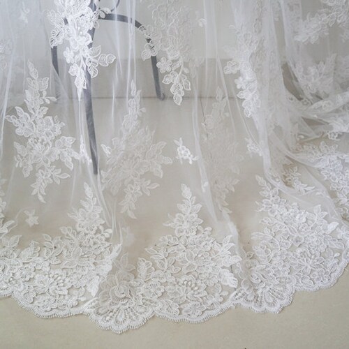 White Bridal Lace by the Yard Damask Design Embroidered on Etsy