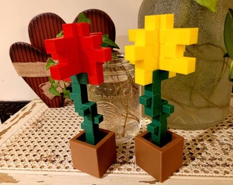Rose gepixeleerde bloemen videogame Tulip Dandelion Minecraft-stijl