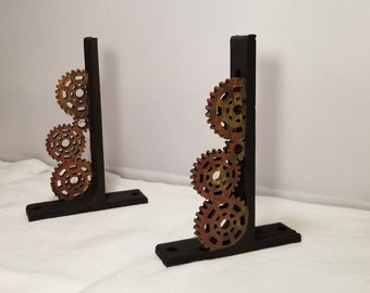 Steampunk Gear shelf bracket industrial old vintage rusty rusted decor old pipe shelving