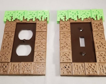 Grass light switch or outlet plate Minecraft style for girl or boys room bedroom bathroom decoration decor