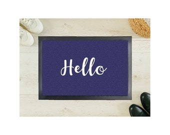 HELLO Mouture textile | Paillages | Poseur de porte | lavable | Bleu foncé | avec adage | Cadeau | Mariage | Anniversaire | Emménagement