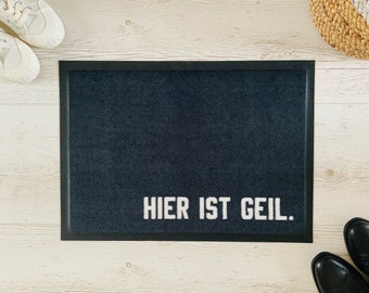 HERE'S HORNY. Doormat doormat 40 x 60 cm Indoor & Outdoor Non-slip Washable Gift Christmas Birthday Entrance Wedding