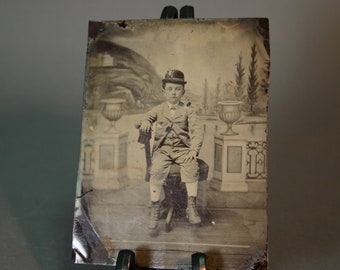 Antique Tintype Photo of Little Boy "Dandy"  4" x 5.5"