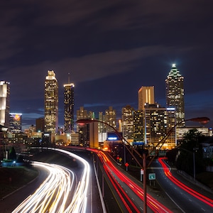 Atlanta Georgia ATL Skyline Cityscape Long exposure City Lights Photography Wallpaper Background Digital Download