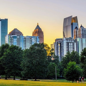 Piedmont Park Sunset Downtown Atlanta Georgia Citscape Sunlit City Architecture Photography Wallpaper Background Digital Download