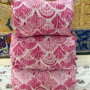Set of 3 Cosmetic & Toiletry Storage Cotton Pouch / Cotton Quilted Travel Cases Pouches Perfect Valentine Day Gift